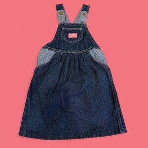 Vintage Girls Osh Kosh Cotton Denim Overalls Jumper Skirt Floral Pockets Size 6